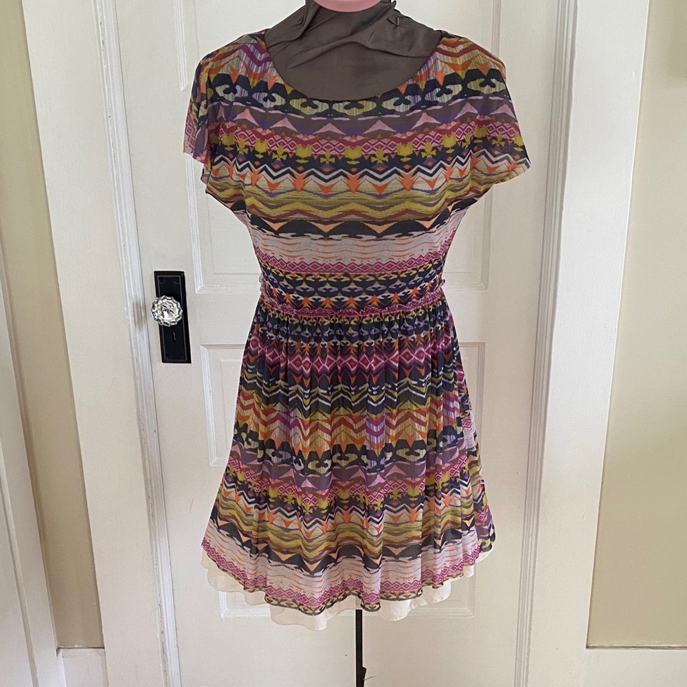 Weston Wear Colorful Short‎ Sleeve Mesh A-Line Dress Small